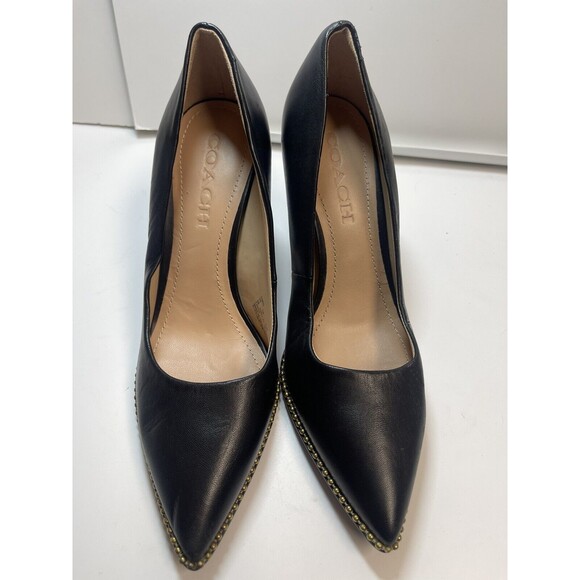 COACH Waverly Leather Pump With Beadchain In Black & Gold Sz 6 - Picture 4 of 12